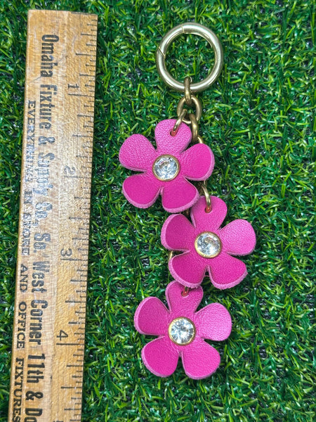 Handmade Leather Purse Charm | Flower Bag Charm with Solid Brass | Floral Handbag Accessory | Cute Luxury Keychain