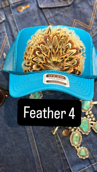 DARKER BLUE FEATHER TRUCKER HAT