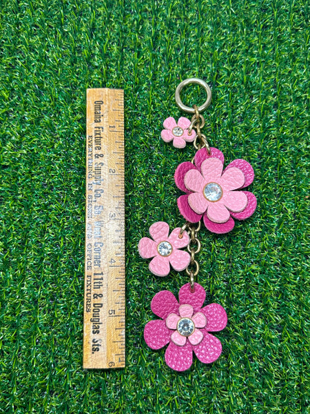Handmade Leather Purse Charm | Flower Bag Charm with Solid Brass | Floral Handbag Accessory | Cute Luxury Keychain