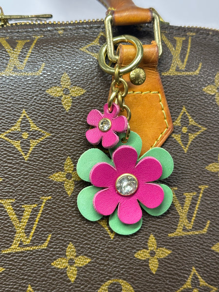 Handmade Leather Purse Charm | Flower Bag Charm with Solid Brass | Floral Handbag Accessory | Cute Luxury Keychain