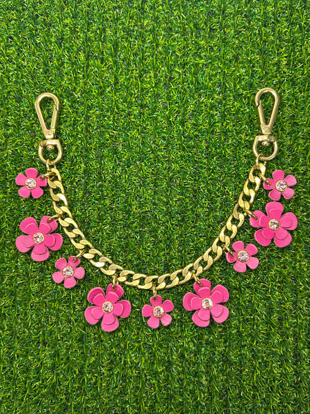 Handmade Leather Bag Jewelry – Brass Chain Floral Purse Charm