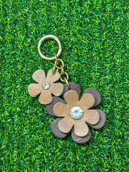 Handmade Leather Purse Charm | Flower Bag Charm with Solid Brass | Floral Handbag Accessory | Cute Luxury Keychain