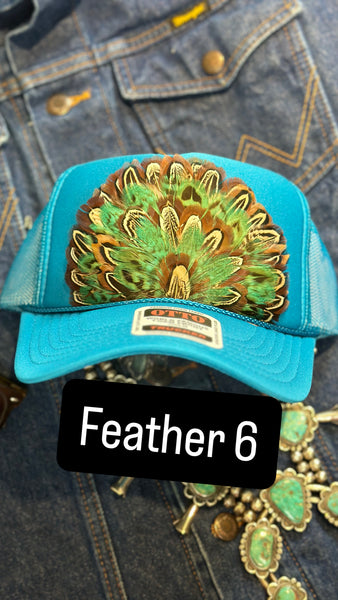 DARKER BLUE FEATHER TRUCKER HAT