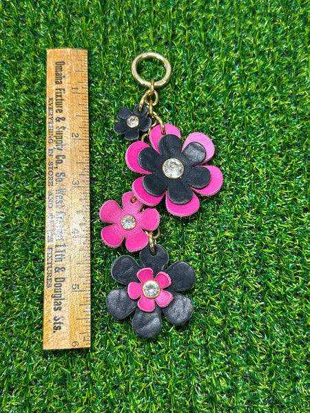 Handmade Leather Purse Charm | Flower Bag Charm with Solid Brass | Floral Handbag Accessory | Cute Luxury Keychain