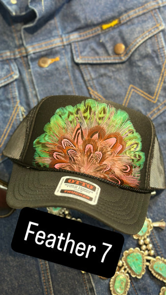 BLACK FEATHER TRUCKER HAT