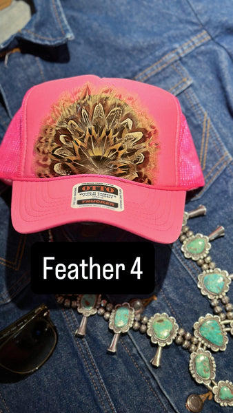 HOT PINK FEATHER TRUCKER HAT