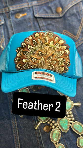 DARKER BLUE FEATHER TRUCKER HAT