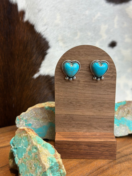 HEART FAUX TURQUOISE STUD EARRINGS