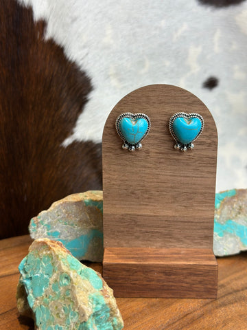 HEART FAUX TURQUOISE STUD EARRINGS