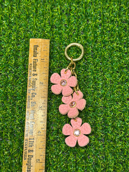 Handmade Leather Purse Charm | Flower Bag Charm with Solid Brass | Floral Handbag Accessory | Cute Luxury Keychain