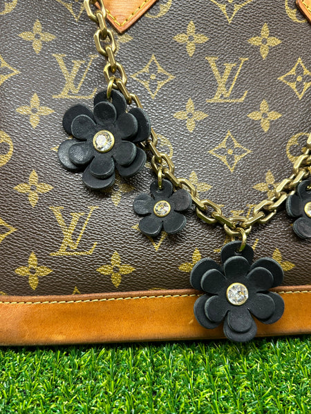 Luxury Leather Flower Bag Chain – Handmade Purse Charm with Solid Brass