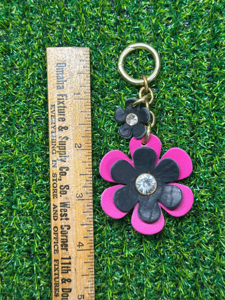 Handmade Leather Purse Charm | Flower Bag Charm with Solid Brass | Floral Handbag Accessory | Cute Luxury Keychain