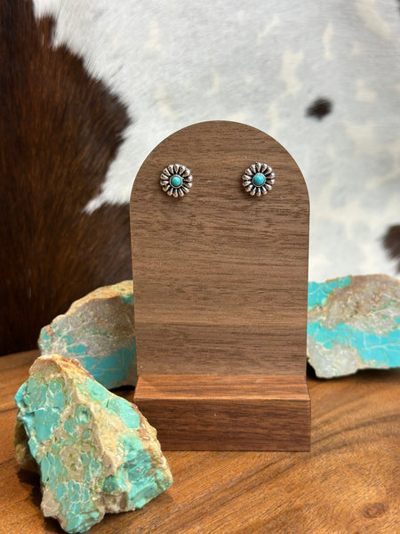 FLOWER FAUX TURQUOISE STUD EARRINGS