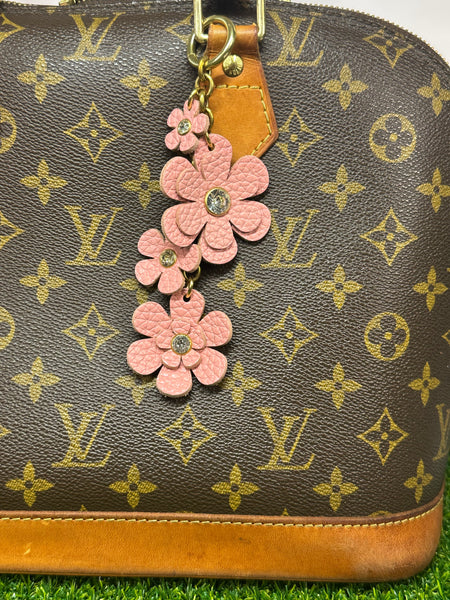 Handmade Leather Purse Charm | Flower Bag Charm with Solid Brass | Floral Handbag Accessory | Cute Luxury Keychain
