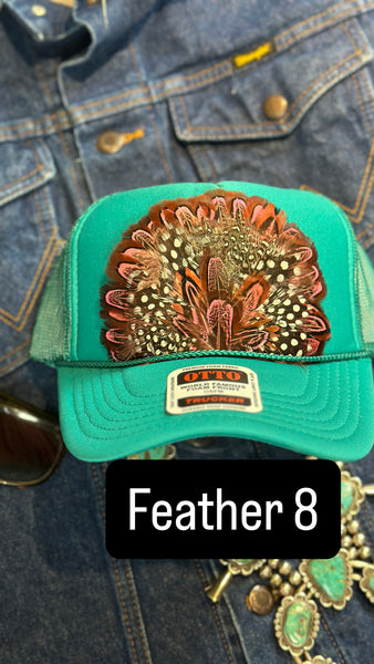 TEAL FEATHER TRUCKER HAT