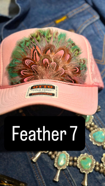 LIGHT PINK FEATHER TRUCKER HAT