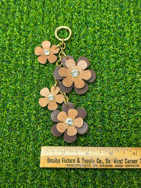 Handmade Leather Purse Charm | Flower Bag Charm with Solid Brass | Floral Handbag Accessory | Cute Luxury Keychain