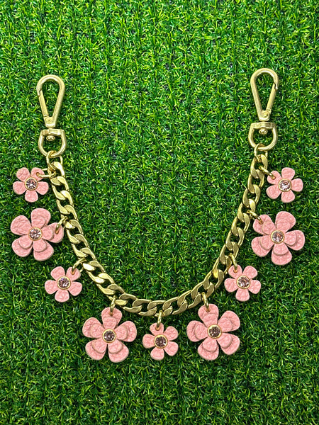 Luxury Floral Bag Chain – Handmade Leather Purse Charm with Solid Brass