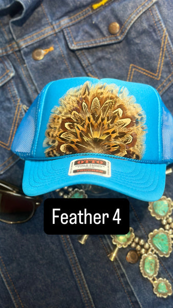 FEATHER TRUCKER HAT BRIGHT BLUE