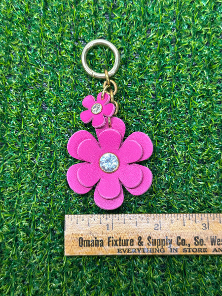 Handmade Leather Purse Charm | Flower Bag Charm with Solid Brass | Floral Handbag Accessory | Cute Luxury Keychain