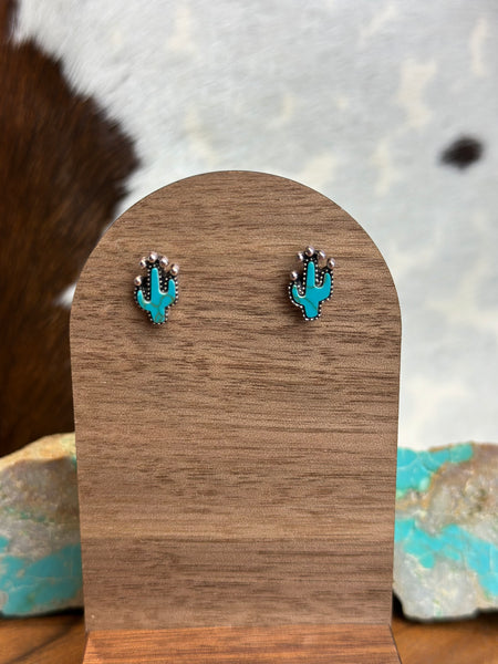 CACTUS FAUX TURQUOISE STUD EARRINGS