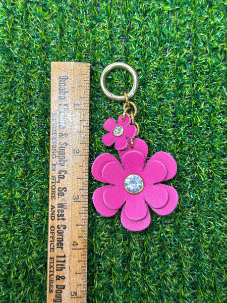 Handmade Leather Purse Charm | Flower Bag Charm with Solid Brass | Floral Handbag Accessory | Cute Luxury Keychain