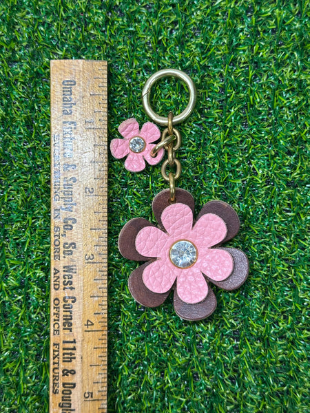 Handmade Leather Purse Charm | Flower Bag Charm with Solid Brass | Floral Handbag Accessory | Cute Luxury Keychain