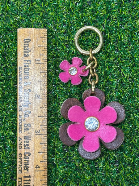 Handmade Leather Purse Charm | Flower Bag Charm with Solid Brass | Floral Handbag Accessory | Cute Luxury Keychain