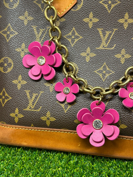 Handmade Leather Bag Jewelry – Brass Chain Floral Purse Charm