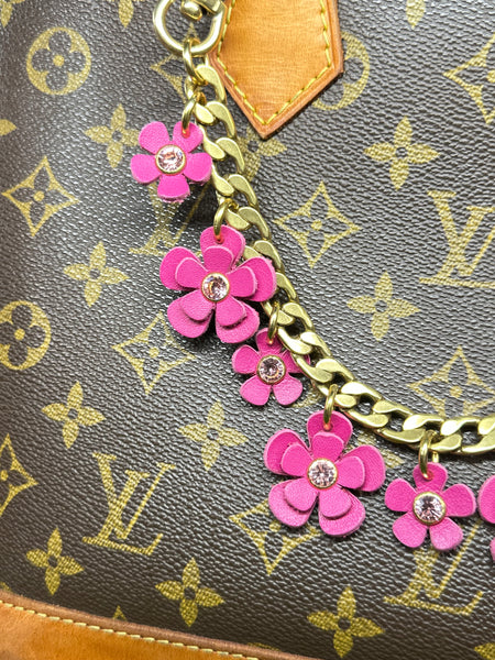 Handmade Leather Bag Jewelry – Brass Chain Floral Purse Charm
