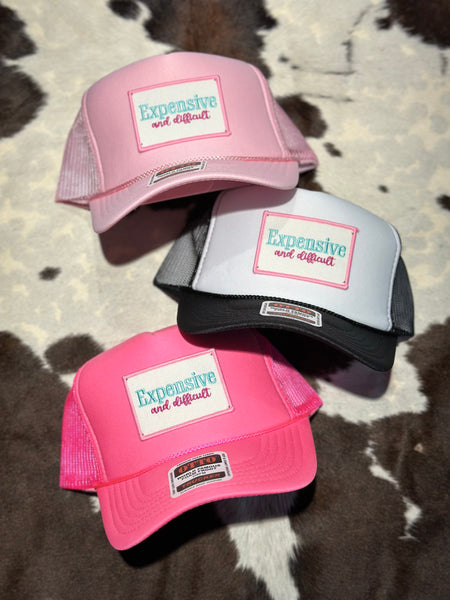 EXPENSIVE AND DIFFICULT TRUCKER HAT