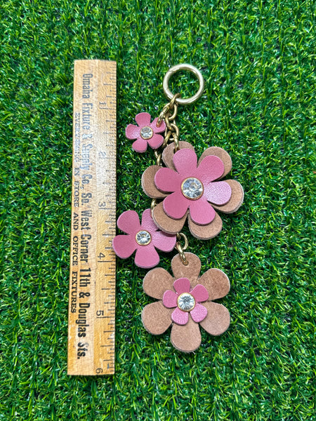 Handmade Leather Purse Charm | Flower Bag Charm with Solid Brass | Floral Handbag Accessory | Cute Luxury Keychain