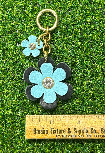 Handmade Leather Purse Charm | Flower Bag Charm with Solid Brass | Floral Handbag Accessory | Cute Luxury Keychain
