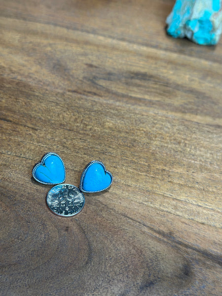 HEART FAUX TURQUOISE STUD EARRINGS