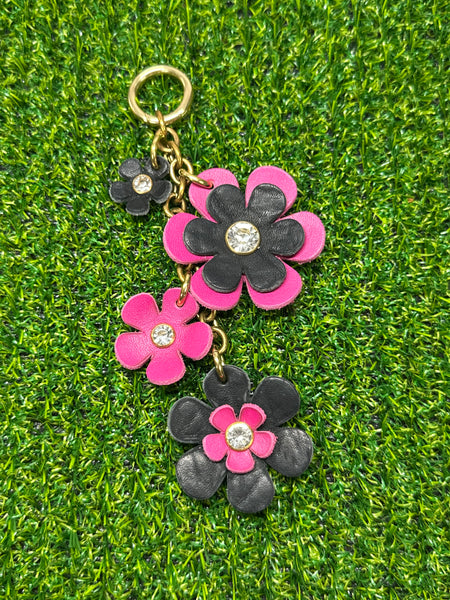 Handmade Leather Purse Charm | Flower Bag Charm with Solid Brass | Floral Handbag Accessory | Cute Luxury Keychain