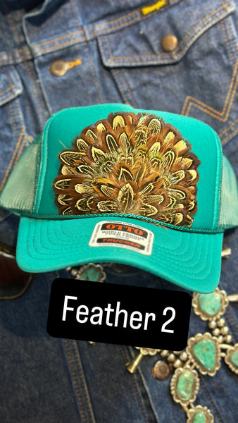 TEAL FEATHER TRUCKER HAT