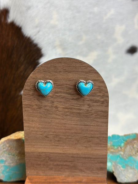 HEART FAUX TURQUOISE STUD EARRINGS