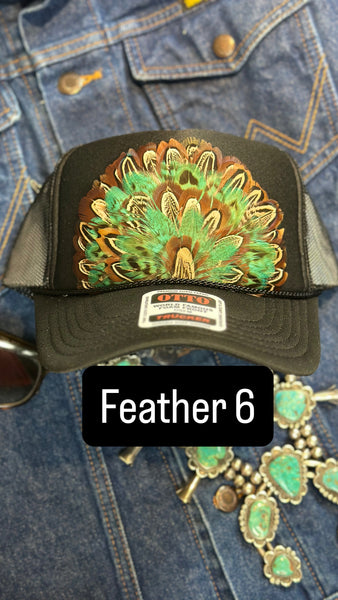 BLACK FEATHER TRUCKER HAT