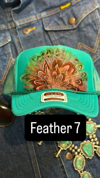 TEAL FEATHER TRUCKER HAT