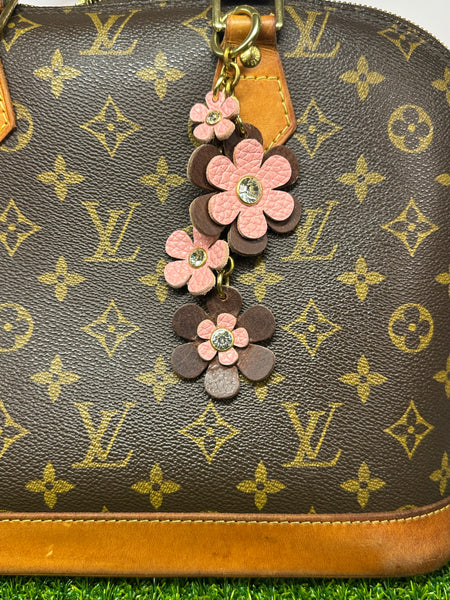Handmade Leather Purse Charm | Flower Bag Charm with Solid Brass | Floral Handbag Accessory | Cute Luxury Keychain