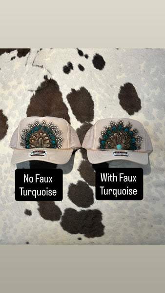 CREAM FEATHER TRUCKER HAT