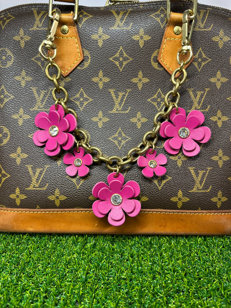 Handmade Leather Bag Jewelry – Brass Chain Floral Purse Charm
