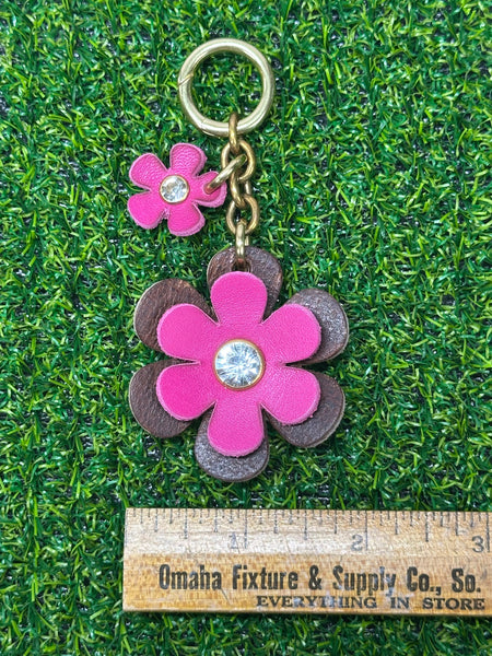 Handmade Leather Purse Charm | Flower Bag Charm with Solid Brass | Floral Handbag Accessory | Cute Luxury Keychain