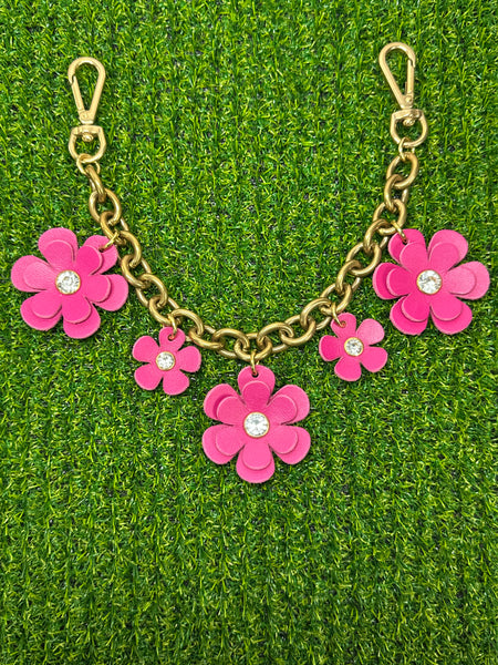 Handmade Leather Bag Jewelry – Brass Chain Floral Purse Charm