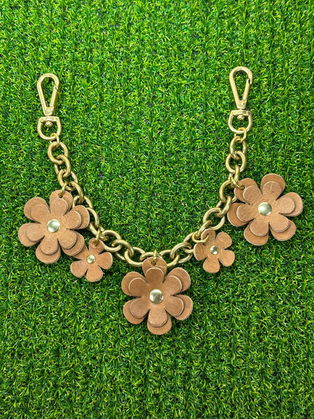 Luxury Floral Bag Chain – Handmade Leather Purse Charm with Solid Brass