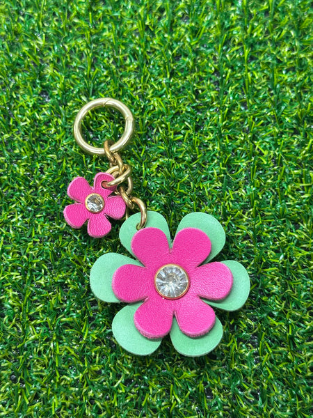 Handmade Leather Purse Charm | Flower Bag Charm with Solid Brass | Floral Handbag Accessory | Cute Luxury Keychain