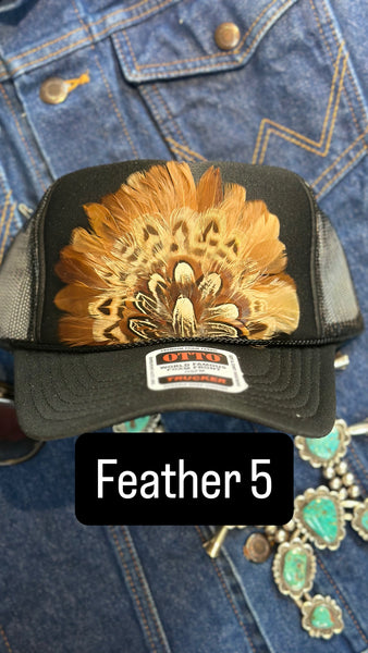 BLACK FEATHER TRUCKER HAT
