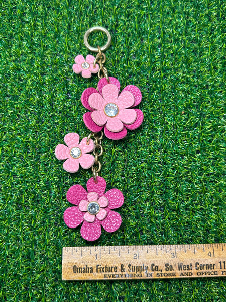 Handmade Leather Purse Charm | Flower Bag Charm with Solid Brass | Floral Handbag Accessory | Cute Luxury Keychain