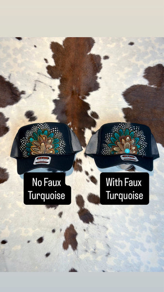 BLACK FEATHER TRUCKER HAT