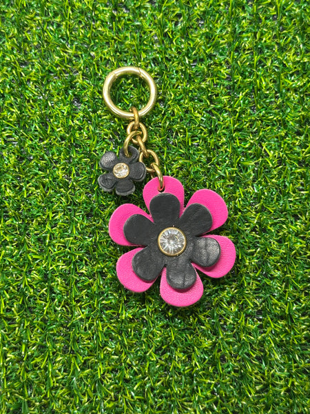 Handmade Leather Purse Charm | Flower Bag Charm with Solid Brass | Floral Handbag Accessory | Cute Luxury Keychain
